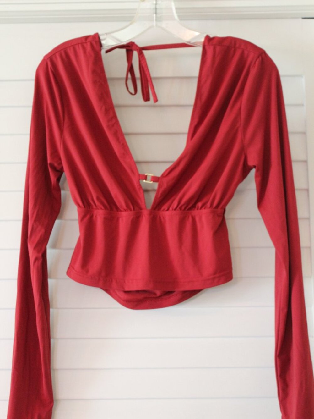 Women's Size 8 Princess Polly deep red/wine-colored long-sleeve blouse